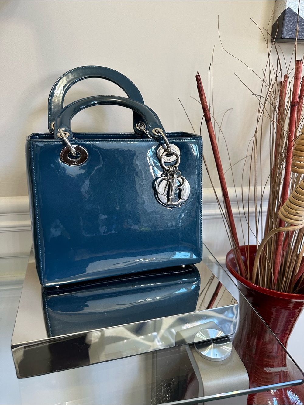 Dior Blue Patent Leather Lady Dior Top-Handle Bag - Picture 12 of 14